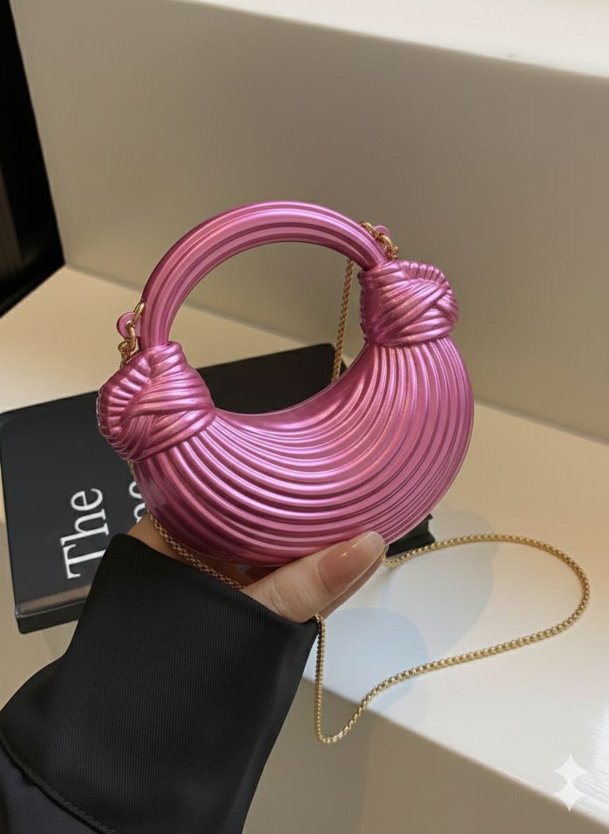 Trendy Acrylic Moon Shaped Base Box Mini Clutch for Girls | Luxury Oval Bow, Heart, Shell, Flower Shape Evening Handbag | Eid Festival, Party, Wedding & Formal Fashion Bag(Perfect Gift For Her)