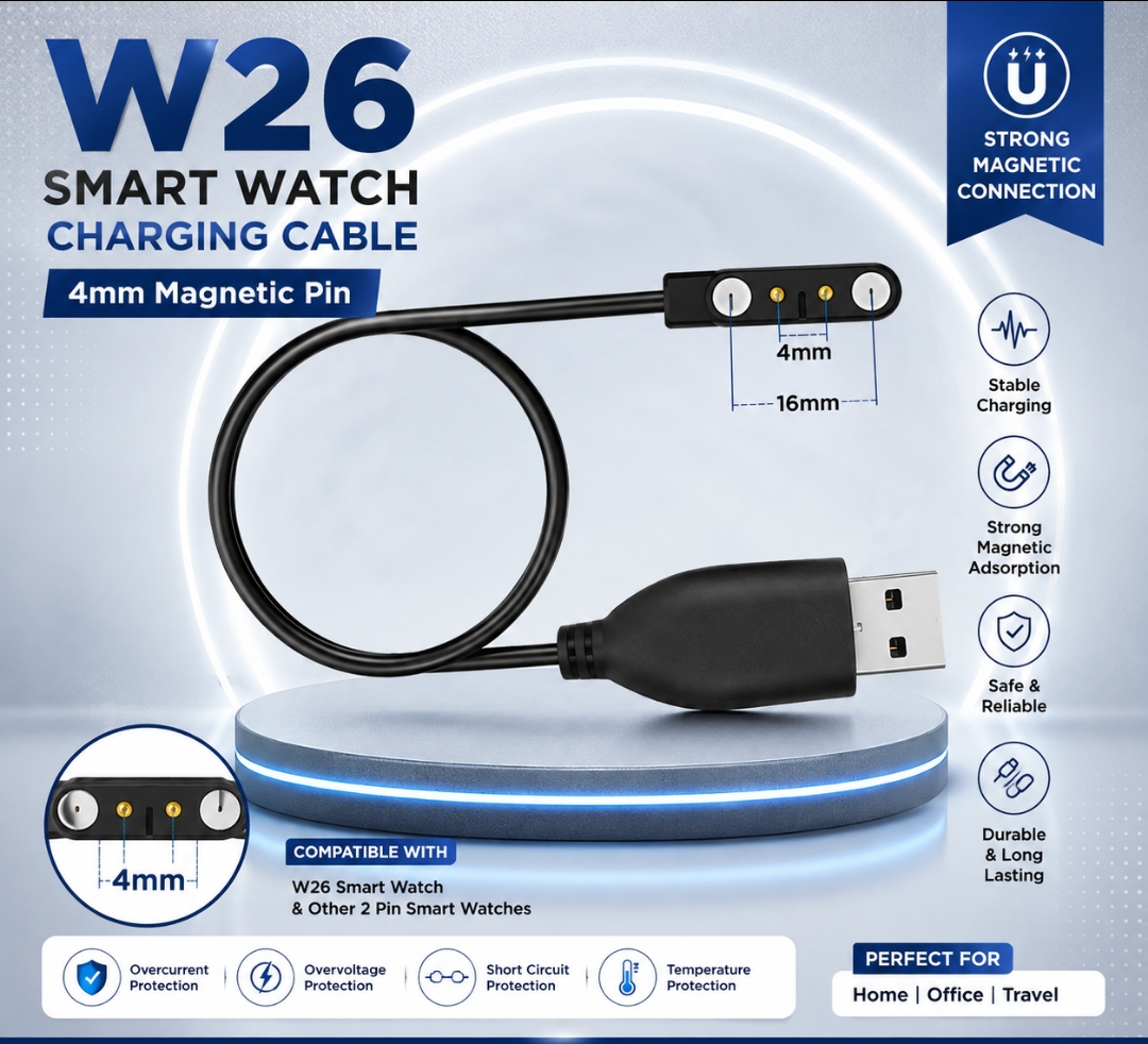 W26 Smart Watch Charging Cable – 4mm Magnetic USB Charger