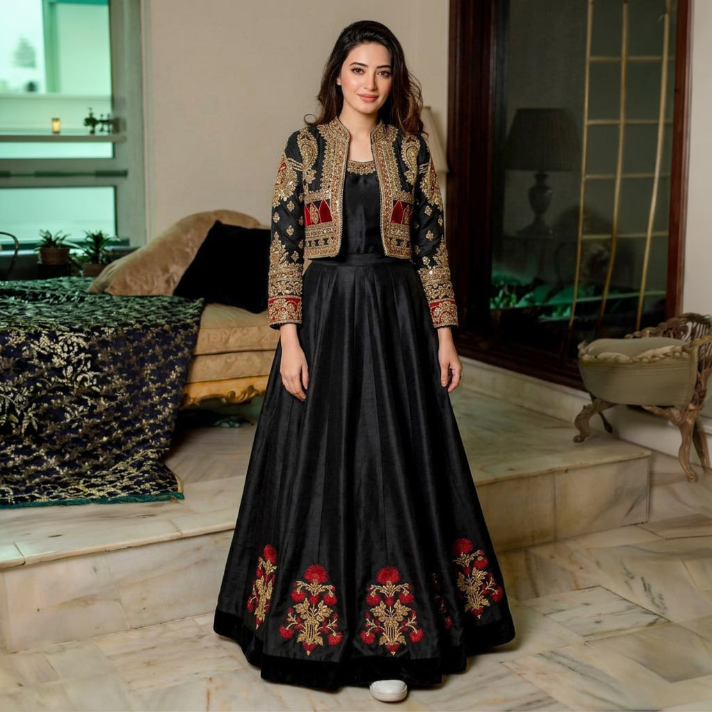 Designer Fully Heavy Embroidered Flower Stitched Silk Maxi With Embroidered Koti for Girls/Designer Maxi / New Long Style Maxi /Stylish Maxi / Ready to Wear /Wedding Dress For Girls/Ladies/Women Article Dec-001