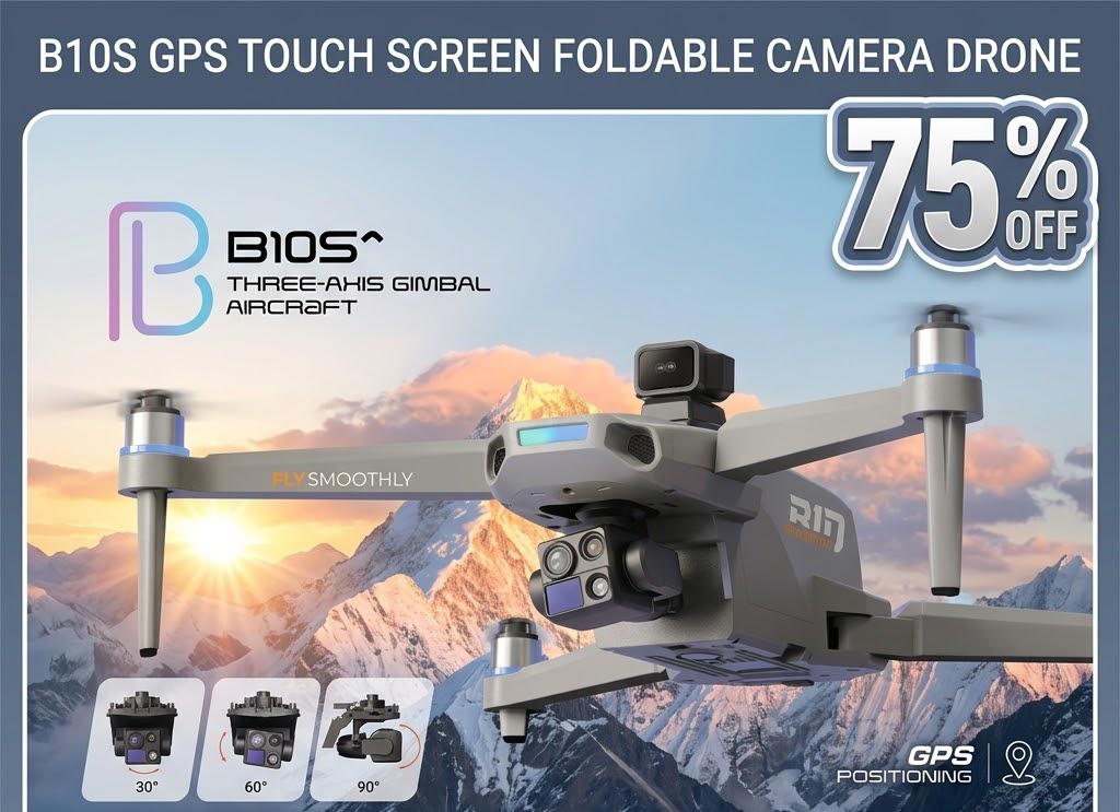 B10S GPS Touch Screen Foldable Camera Drone with 3-Axis Gimbal | Brushless Motor HD Camera Drone | Smart Flight & Stable Aerial Photography
