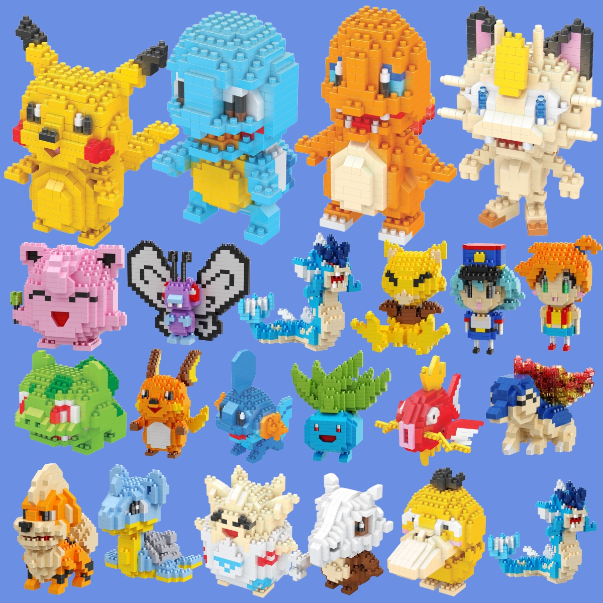 61 Style Funny Pokemon Building Blocks Assembly Anime Picachu Charizard Doll Blastoise Bulbasaur Gengar Bricks Toy for Kid