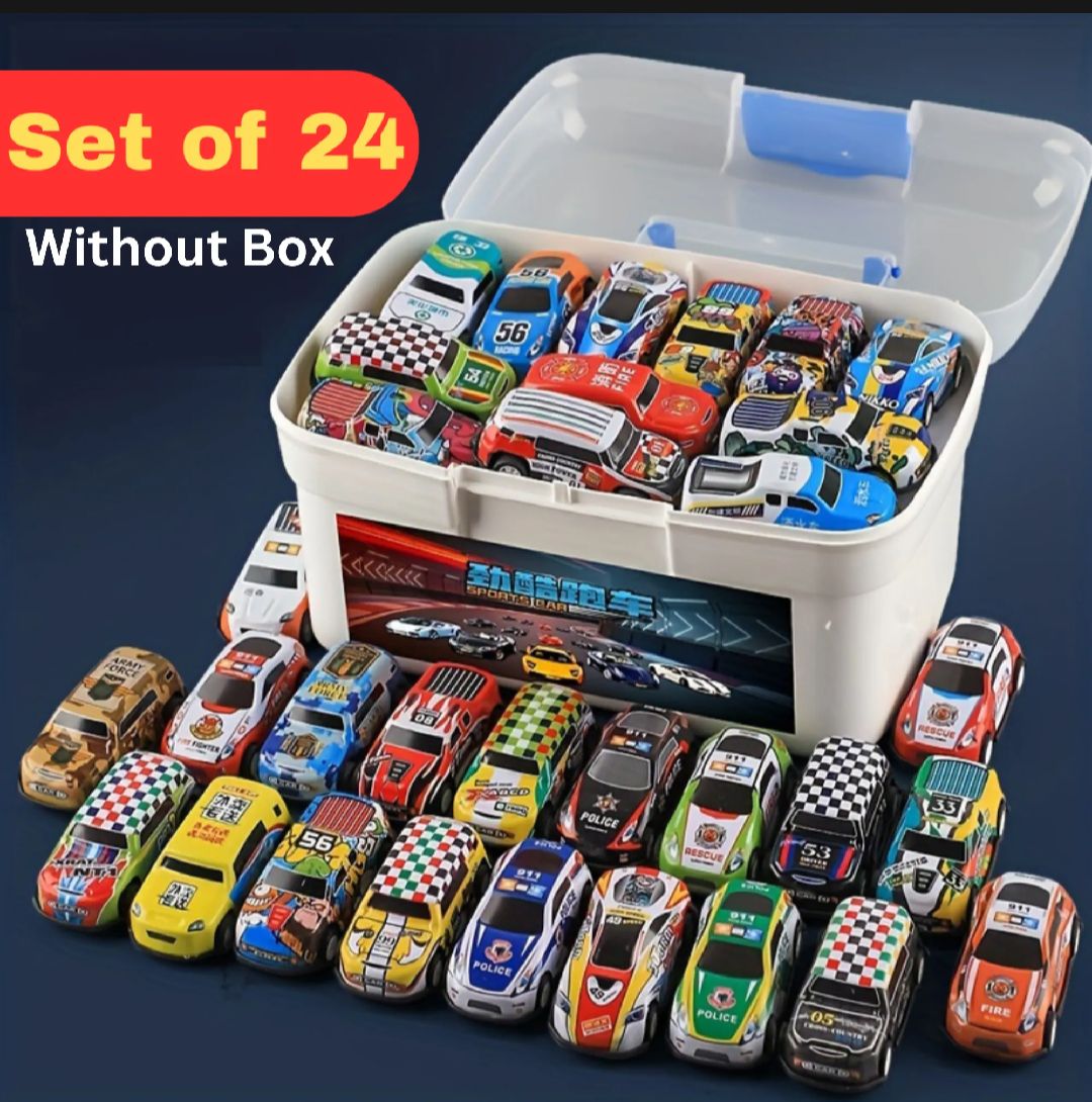 Set of 24 Alloy Diecast Pull Back Metal Cars for Kids - Mini Racing Car Model Toys with Storage Box - Best Birthday Gift for Boys
