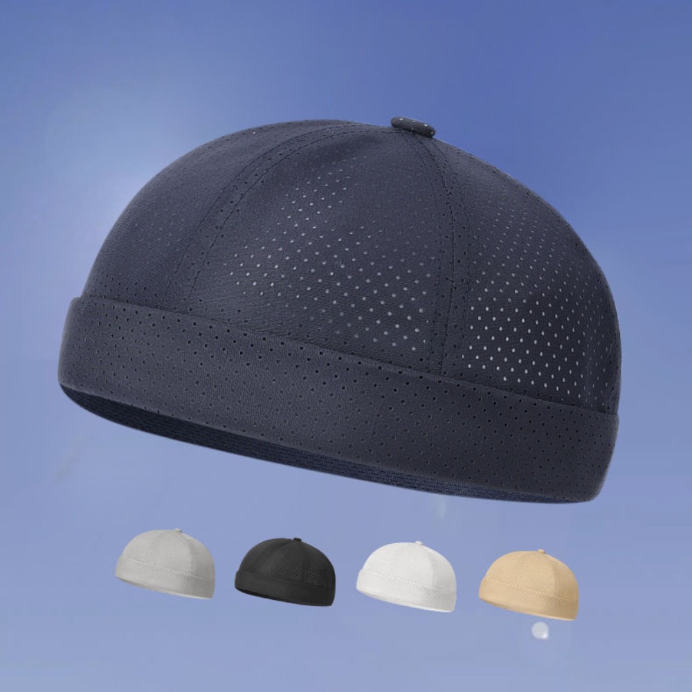 Retro Brimless Docker Cap Quick Drying Adjustable Landlord Hat Solid Color Breathable Skullcap Unisex