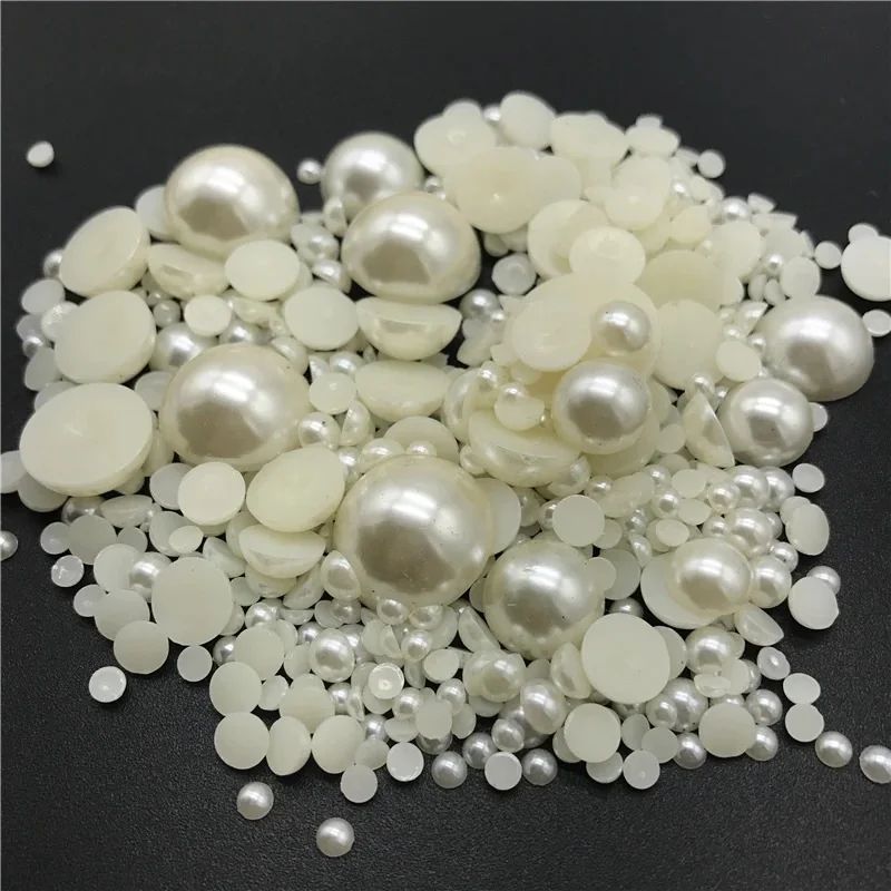 100Pcs and 200Pcs Ivory Half Round Off White Pearls 4mm-10mm Flatback ABS Imitation Glue On Beads Appliques For Nails and Wedding Dresses Decorations DIY accessories and others