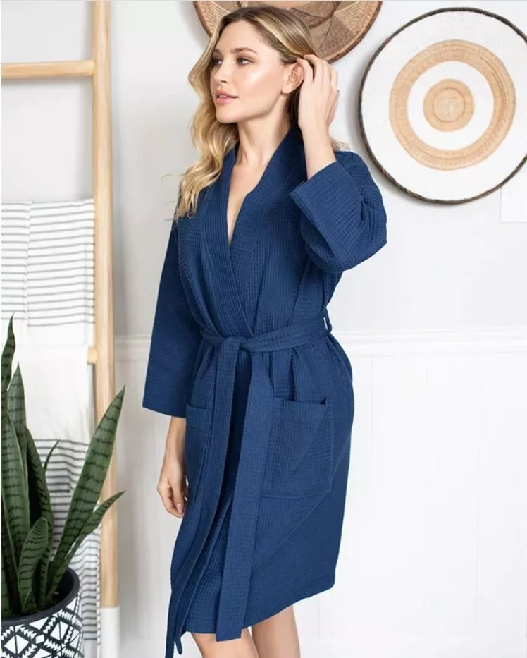 Premium Cotton Waffle Bathrobe - Lightweight Shawl Collar Design