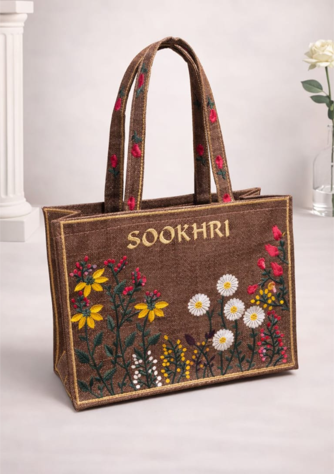 Sookhri Embroidery Tote Bag for Women – Floral Design Hand Carry Shopping Bag