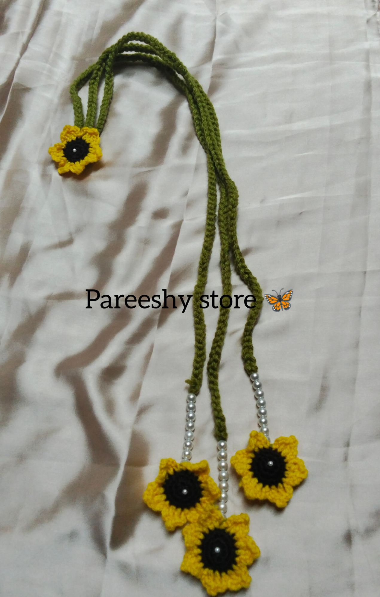 Crochet Sunflower Paranda – Elegant Handmade Hair Braid Accessory