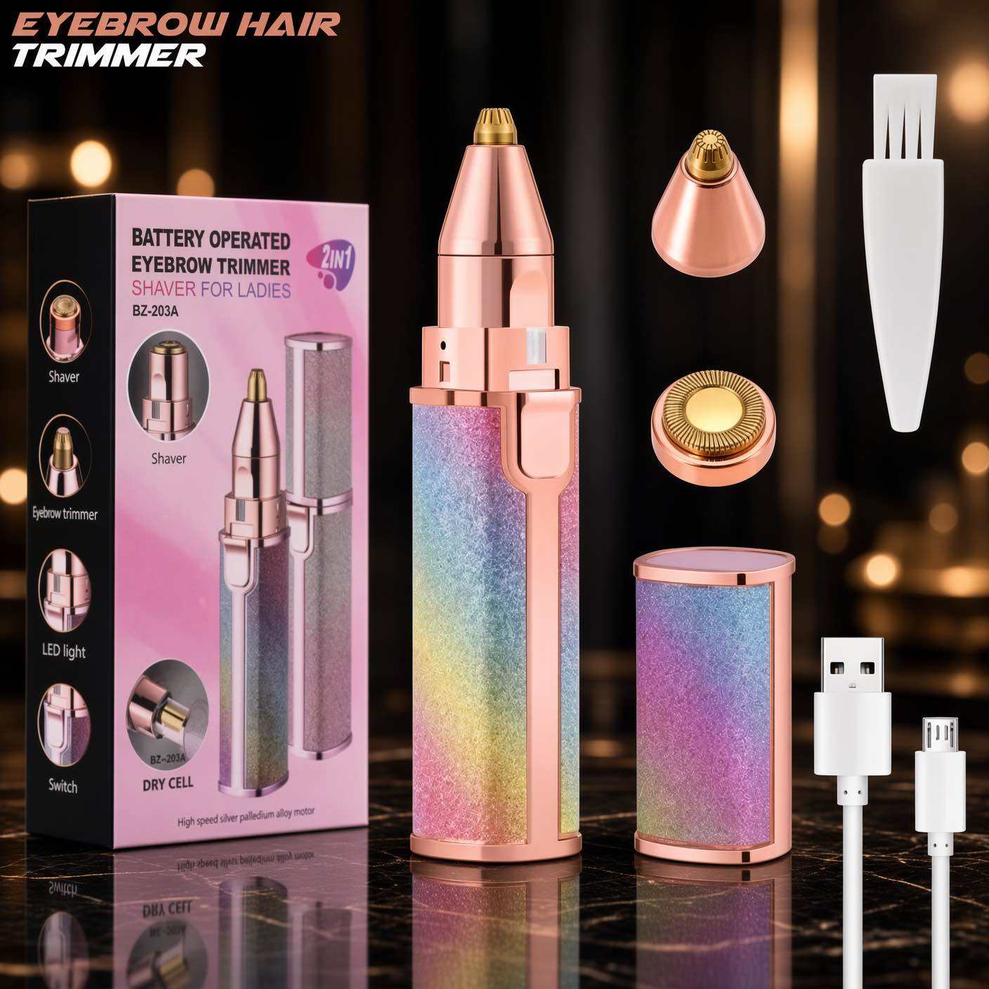 2-in-1 Rechargeable Facial & Eyebrow Hair Trimmer - Painless, Portable, LED Precision Epilator for Women