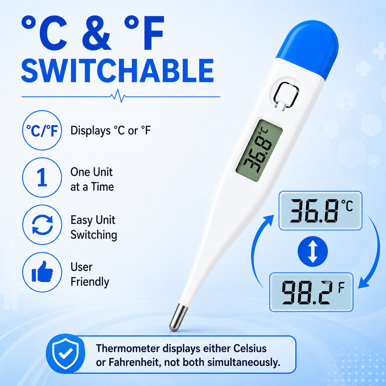 Digital Thermometer |  Fast Reading | Fever Alarm | LCD Display | Celsius & Fahrenheit | Combo Pack