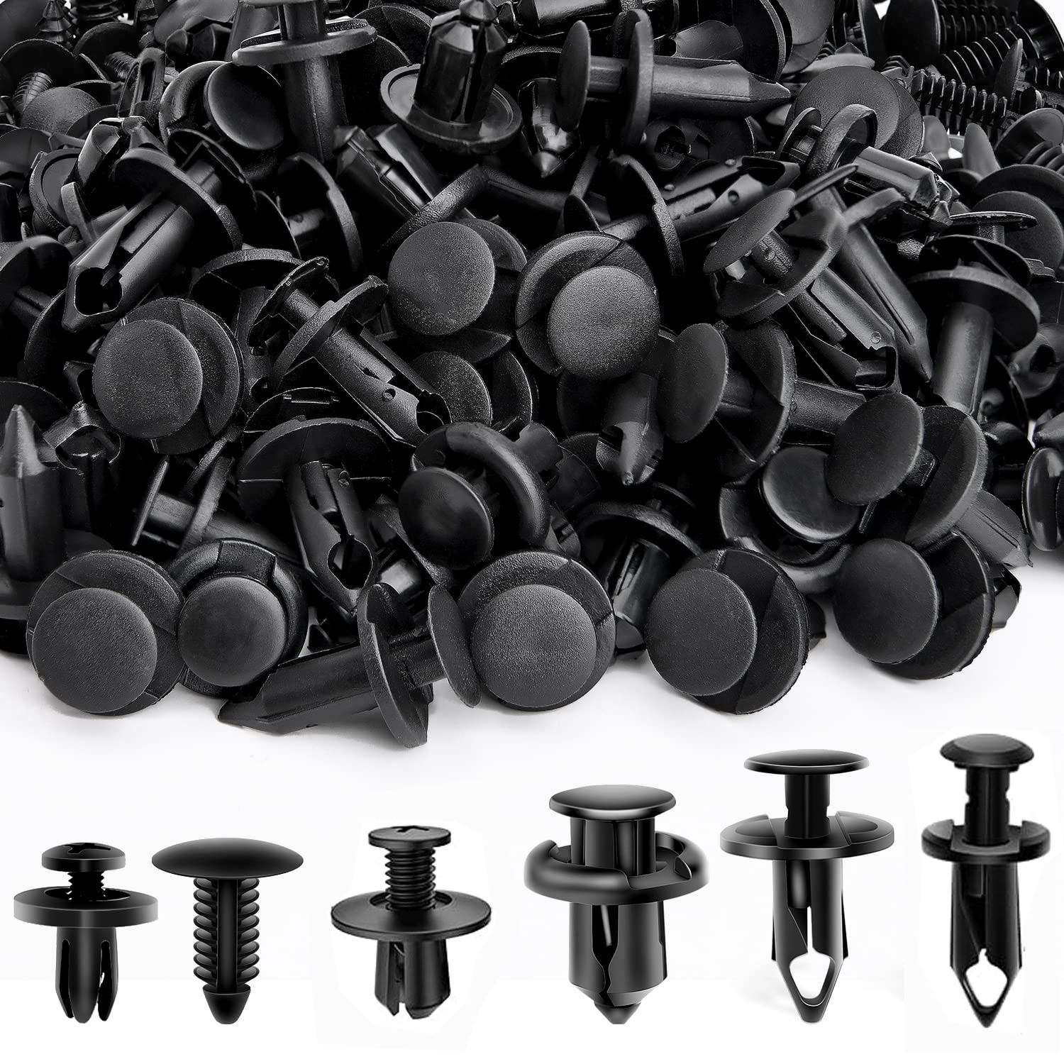 Bagged Set of 190 Pcs Car Universal Buckles 6 Models Size Fastener Rivet Clamping Fastener Buckle Car Accessory Abs Material Fixed Screw