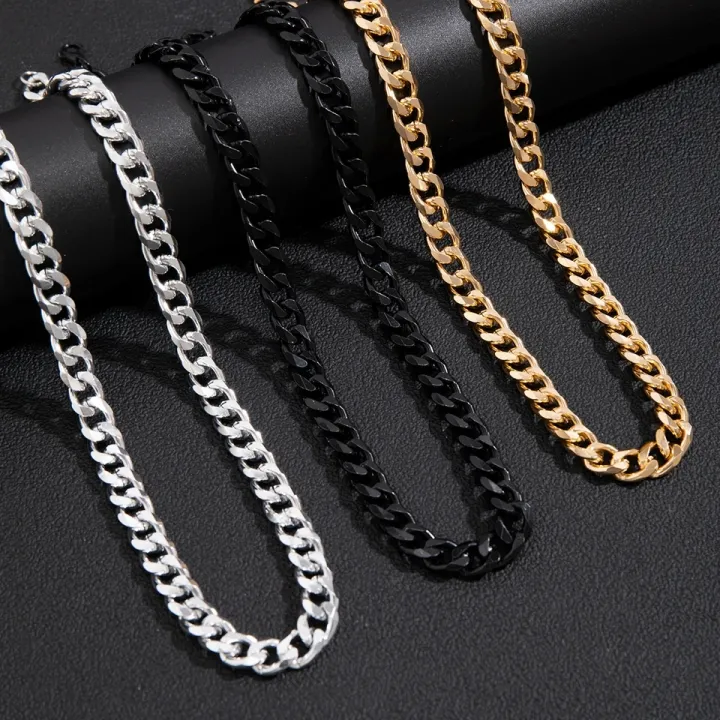 Miami Cuban Curb Chain Necklace For Boys Stainless Steel Hip Hop Link Chain Black/Silver/ Golden Neck Choker Necklace For Men