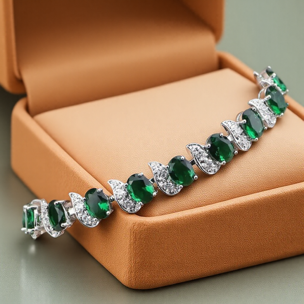 Natural Green Emerald White Topaz Silver Charm Bracelet Women Jewelry Fashion Accessories  For Her