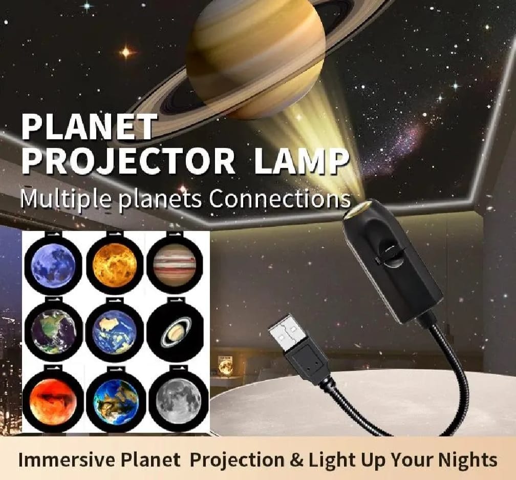 USB Galaxy & Moon Projection Night Light | Mini Flexible USB Projector Lamp | Multiple Slide Patterns | Bedroom, Gaming Room & Home Decor Light