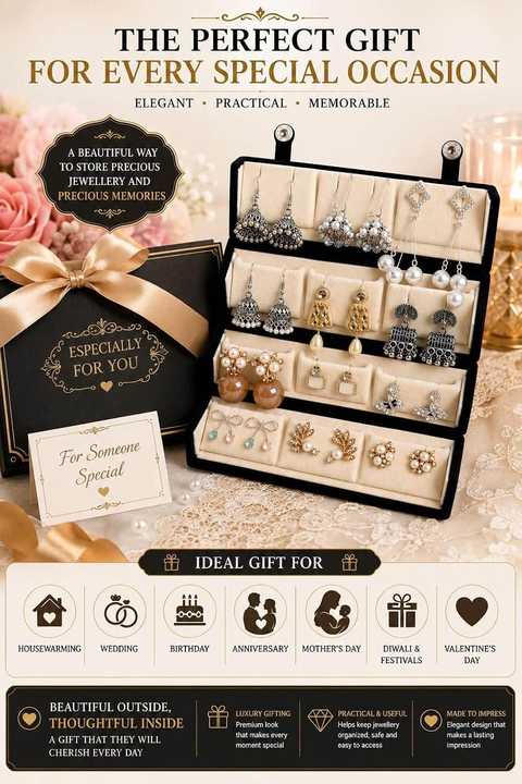 Jhumka Jewelry Organizer Box | 12 & 16 Portion Earring Storage Organizer | Jewellery Display & Storage Box | Without Jhumkas