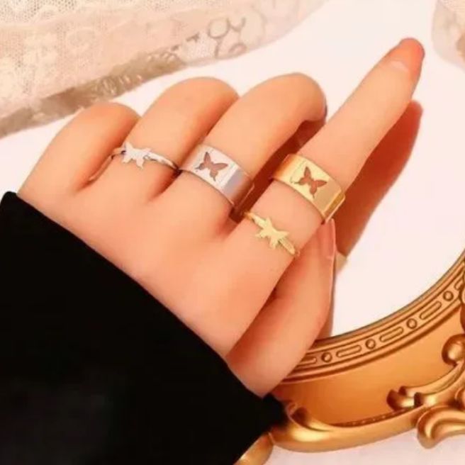 Trendy Couple Rings Stylish Rings For Couples Valentines Day Gift for Lovers Size: Adjustable Shapes: Butterfly, Moon, Star, LOVE, Lock&Key, Aero Plane and Heart