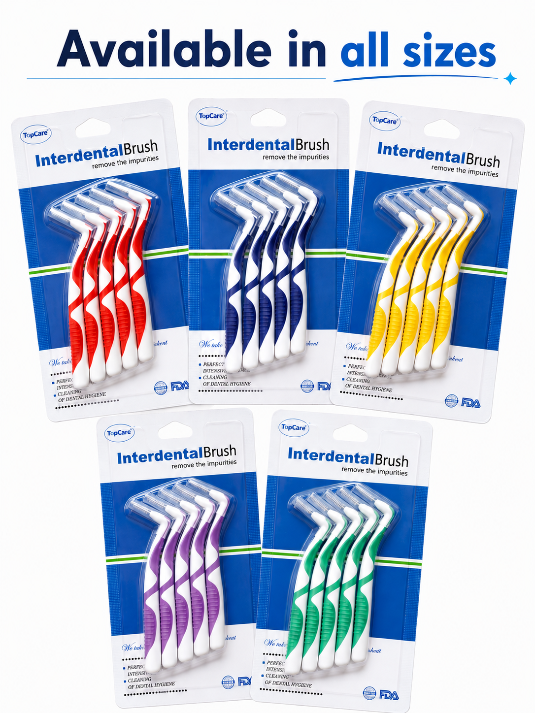 Interdental Brush 0.6 mm 0.7mm 0.8mm 1.0mm 1.1mm and 1.3  - (Pack of 5 Pieces) | Braces Cleaner | Easy Cleaning Between Teeth | Oral Hygiene Dental Care |  Interdental Brush Remove The Impurities