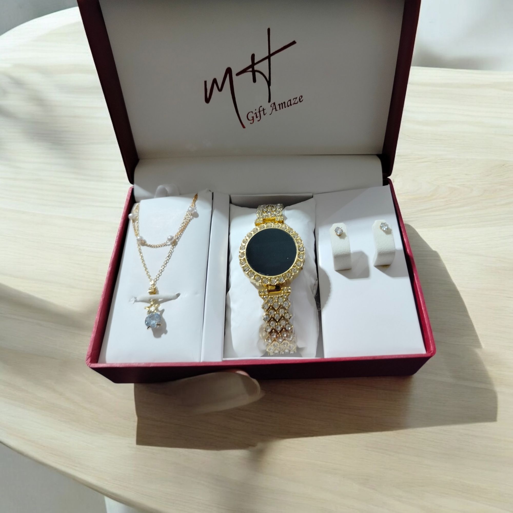 Jewellery For Women Girls Women's Fashion Trend Luxury Rhinestone Roman digital Watch Rhinestone Necklace with tops Best for Gift without box