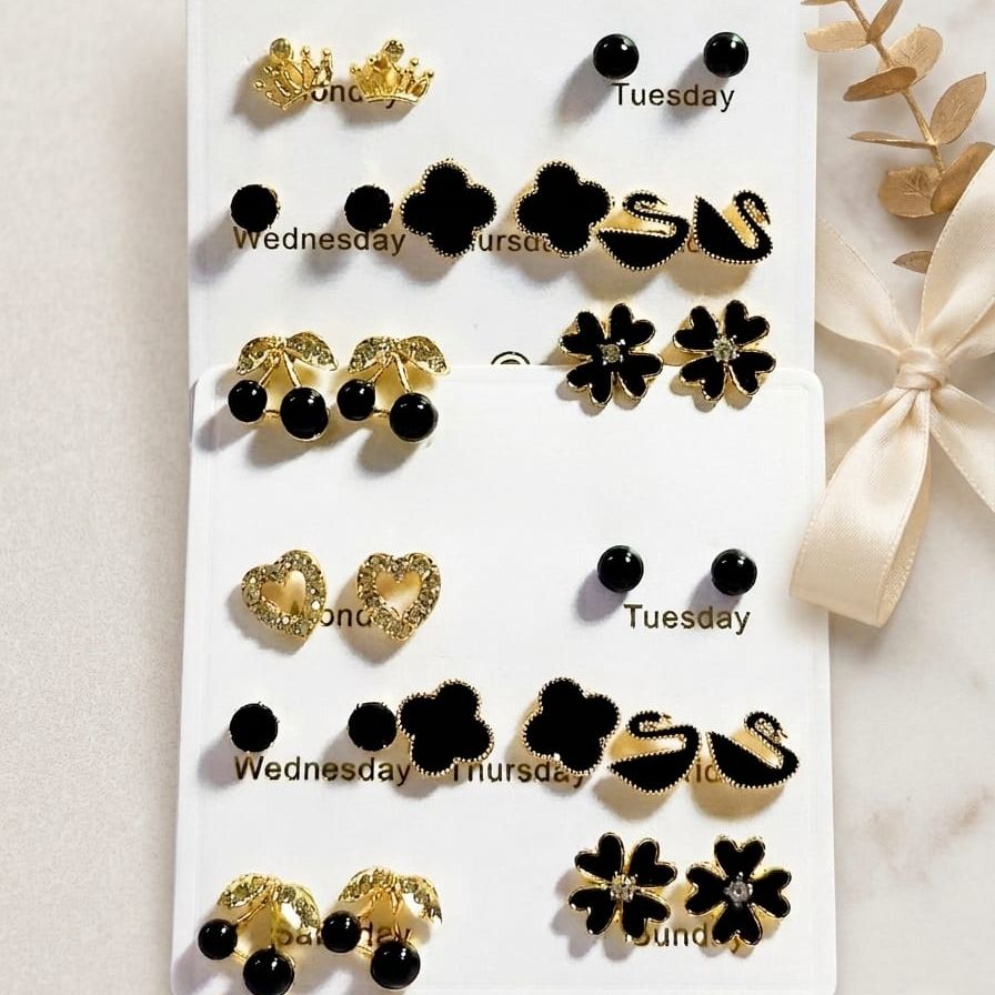 7 Pairs/set Stud Earrings Set with Card Crystal Earrings For Women Fashion Party Jewelry by Gleam&Grace