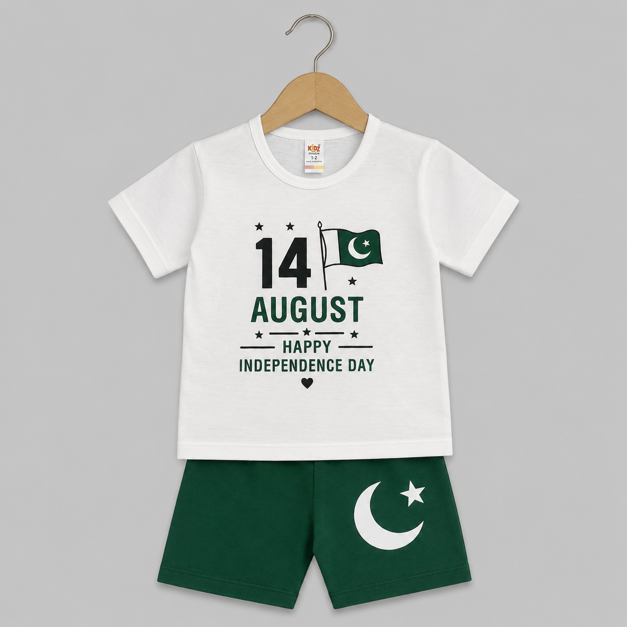 14 August Independence Day Kids T-Shirt & Shorts Set | Baby Boys & Girls Pakistan Flag Printed Summer Outfit | Proud to Be Pakistani 2 Piece Dress | Soft Jersey Clothing