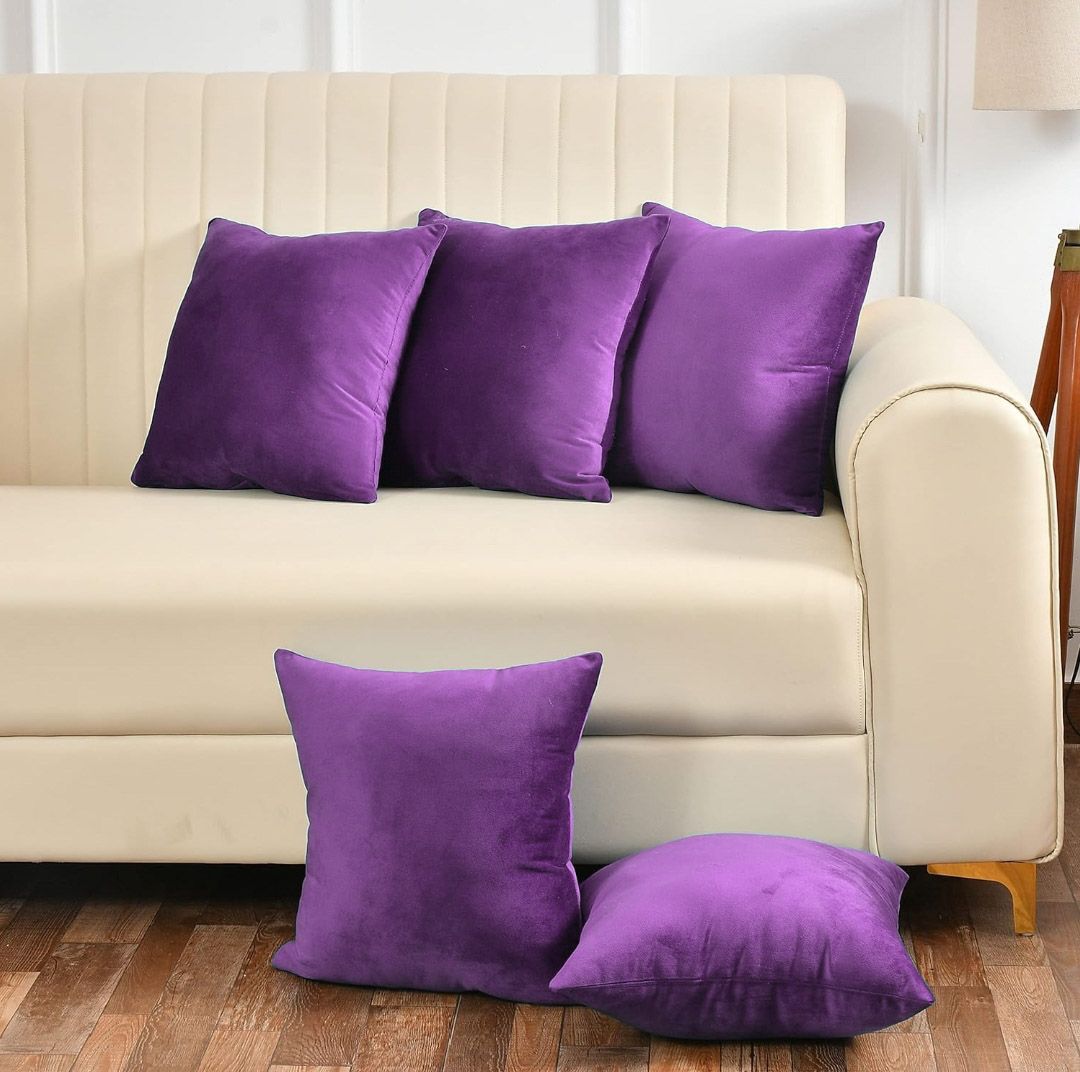 Pack Of 5 Plain Velvet Cushion Covers