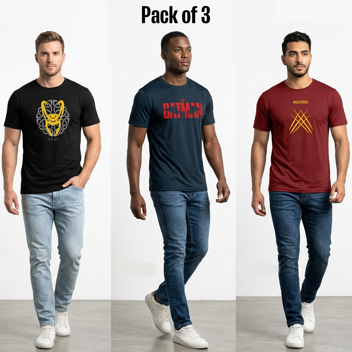 The Vintage Clothing Pack of 3 premium Marvel printed T-shirt