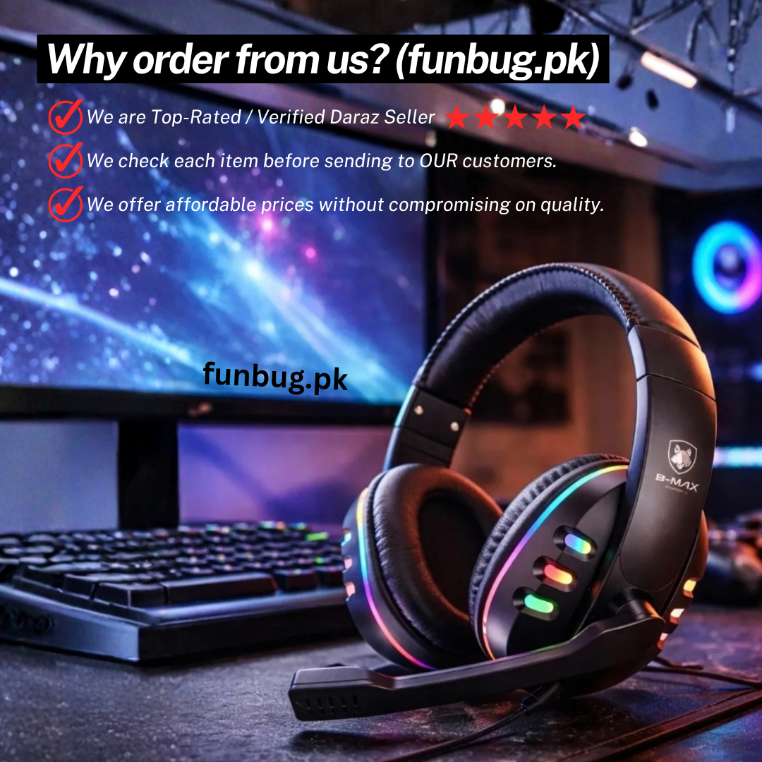 GM103 Gaming Headphones - Over-Ear Stereo Sound Rgb Headset with 360Â° Adjustable Noise Reducing Microphone for PC, Laptop, Mobile, PS4, Xbox - 3.5mm Wired Plug - Red & Black - By FunBug