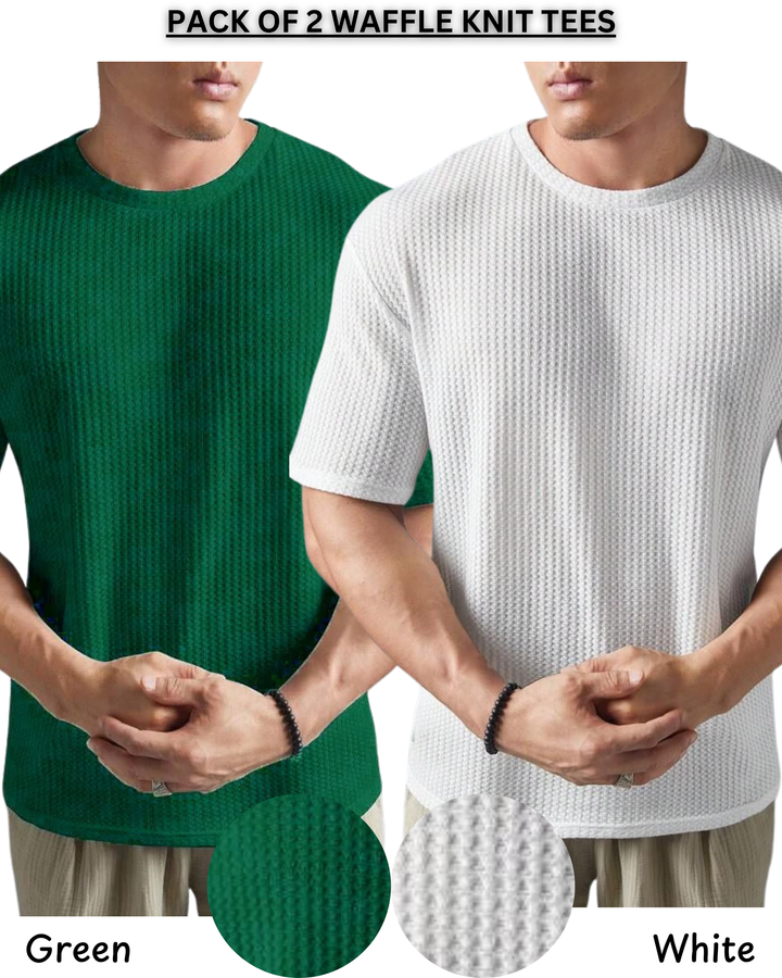 Pack Of 2 Waffle Knit Texture Tees For Men & Boys