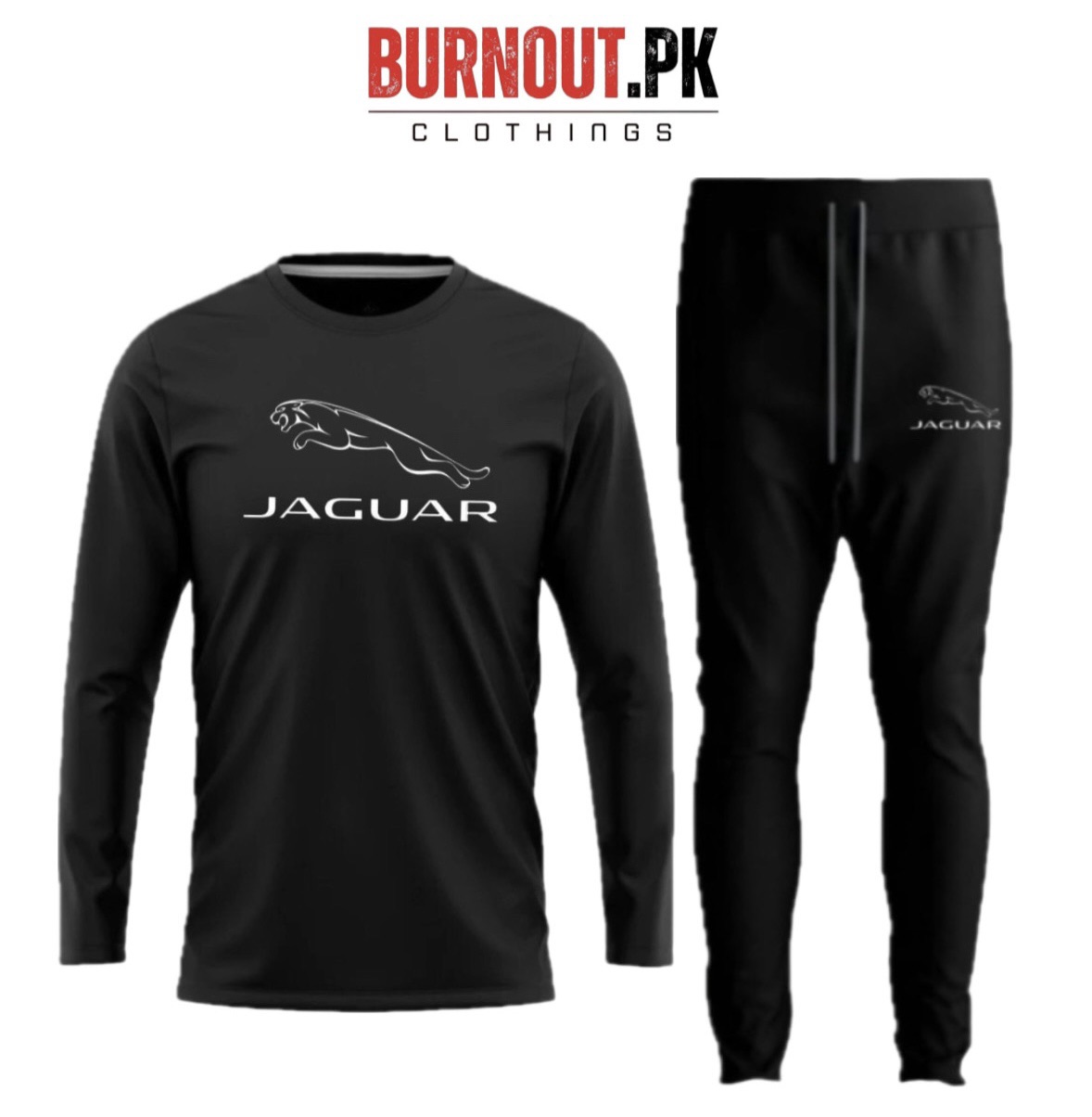 BURNOUT.PK NEW TRENDY SUMMER COLLECTION JAGUAR PRINTED FULL SLEEVE TSHIRT AND TROUSER TRACKSUIT FOR MENS AND WOMENS