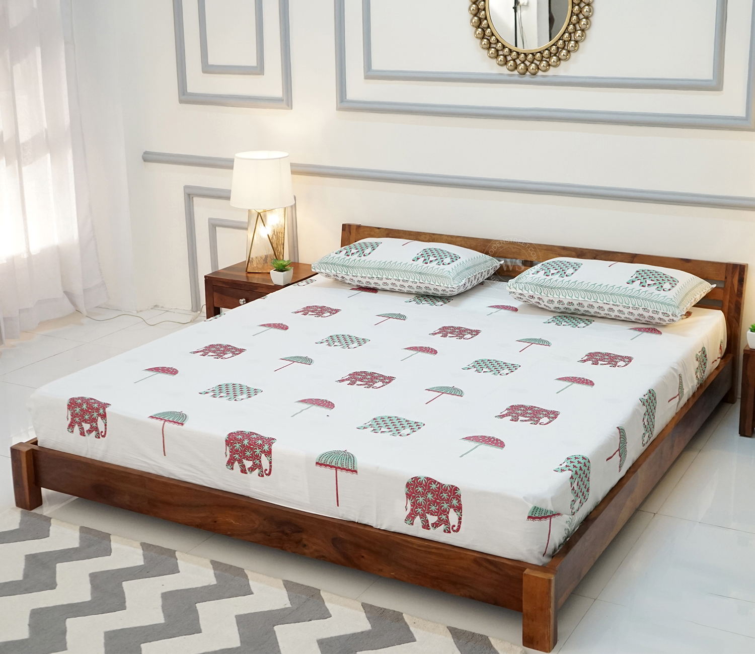 Rico Low Floor Sheesham Solid Wood King Size Bed With 2 Side Tables