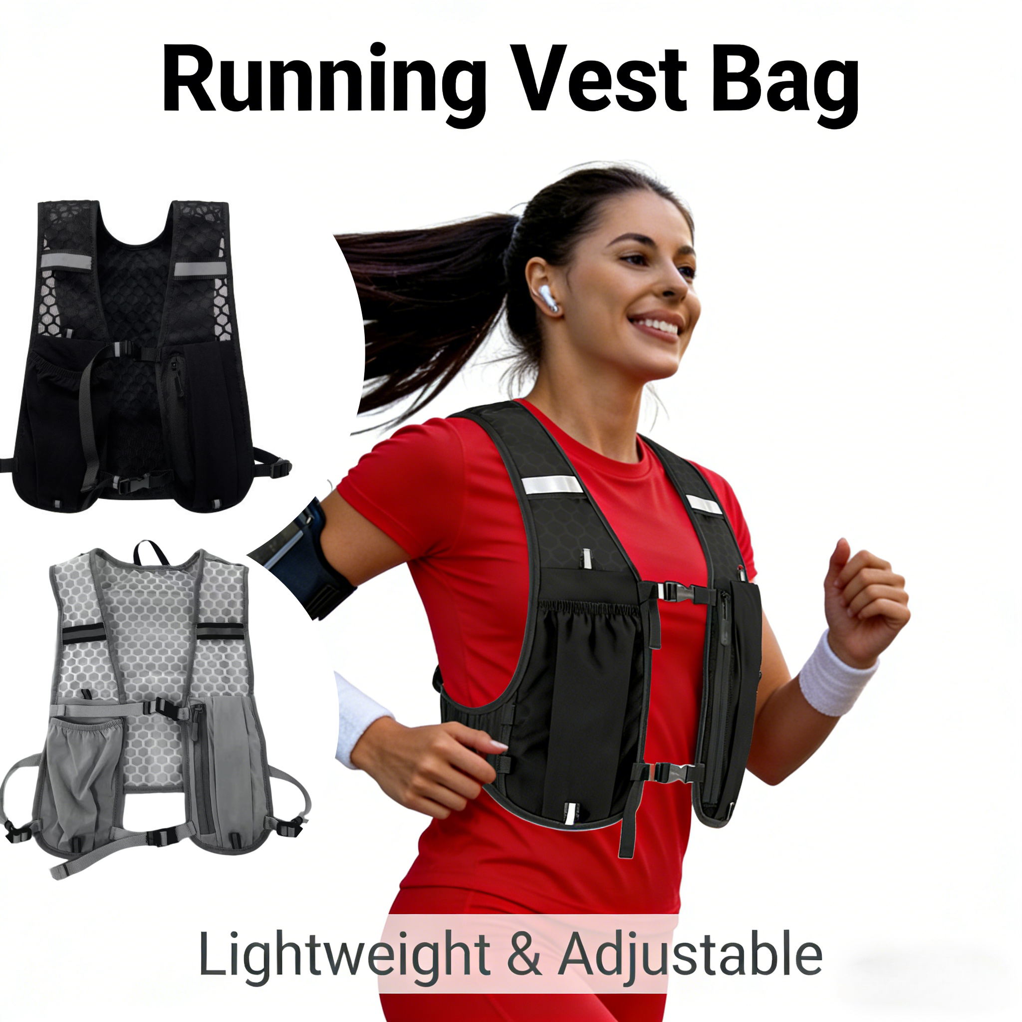 Reflective Running Vest Hydration Pack with Phone Pocket Lightweight Cycling Gear