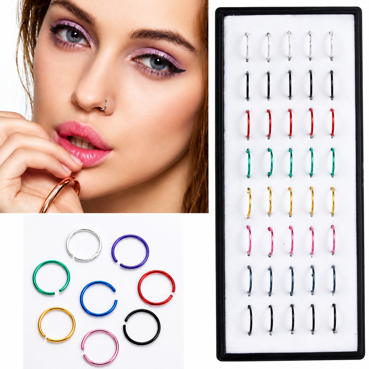 20 Pcs Nose Ring Plain Multicolor 8mm Nose Ring Plain And Twisted Nose Ring Multicolor For Piercing And Non Piercing Nose Pin For Women Girls