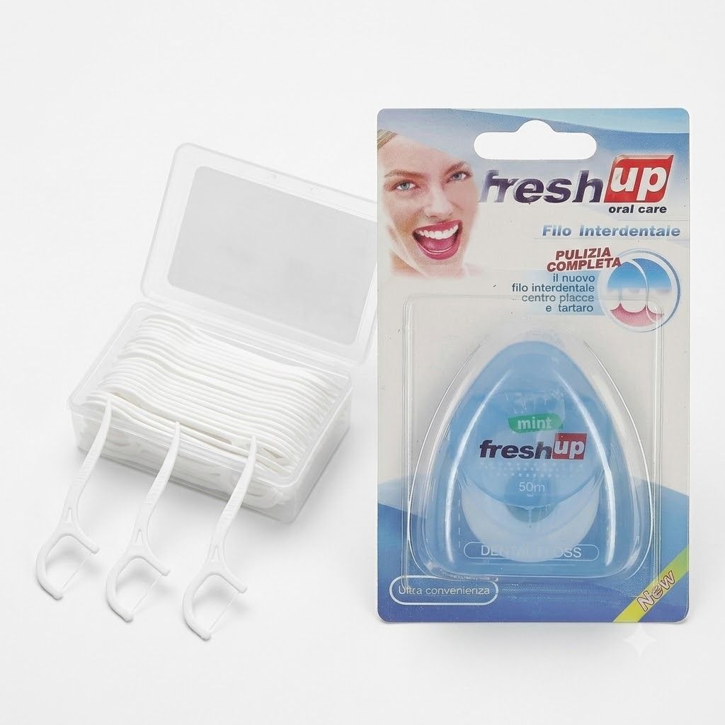 50M Dental Floss - Micro Wax Peppermint flavor Mint Flavor Flosser - Interdental Brush portable oral hygiene care - Freshup flat clean teeth wire Flossier - 50 Meter Best quality floss wire