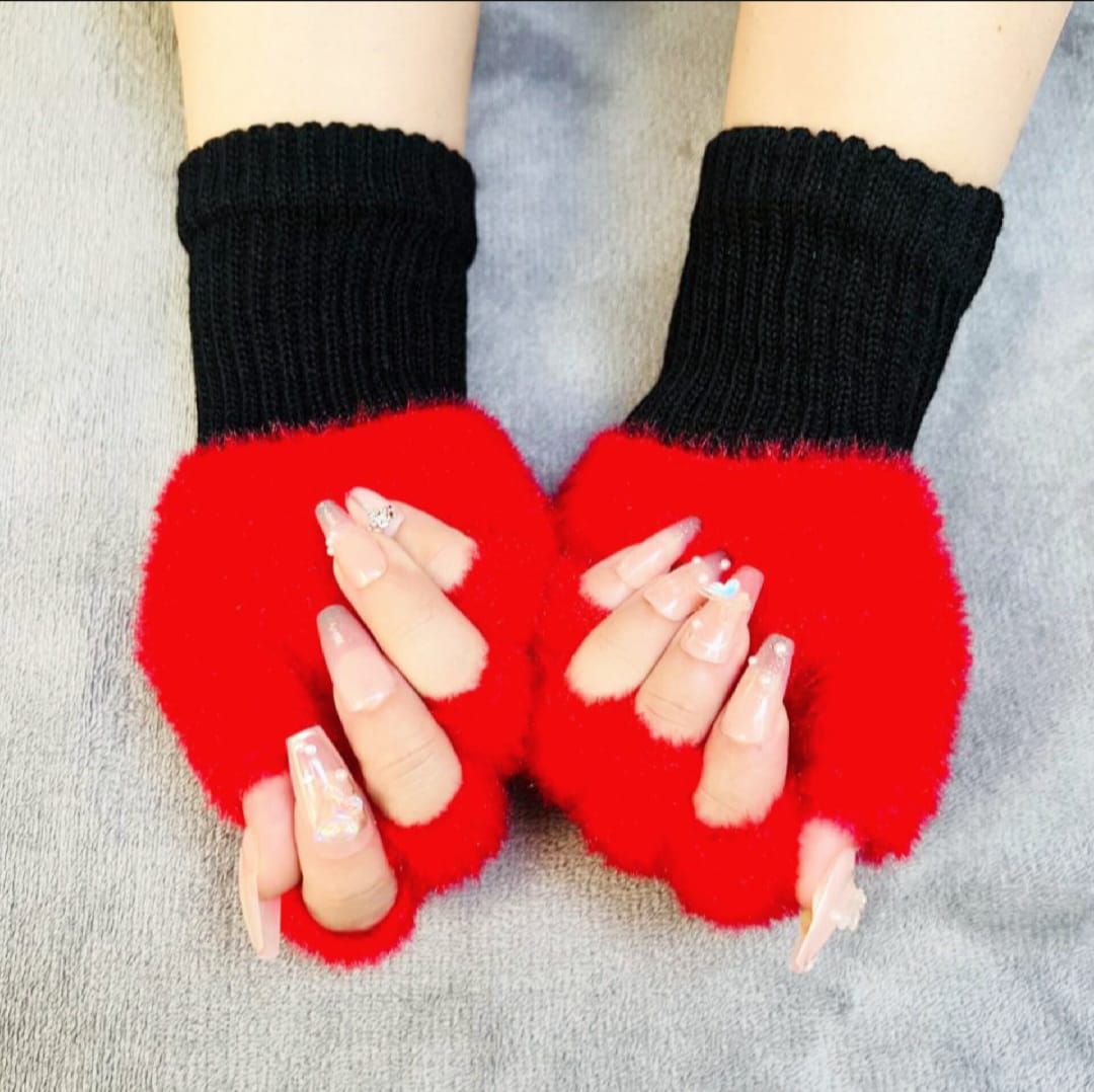 Wool Gloves Fancy Winter Women Grils wool glovs Gloves Knitting Woo wool glovs Keep Warm Short Mitten Fingerless Lady Girl Half Finger Gloves Rabbit Lady hand Gloves