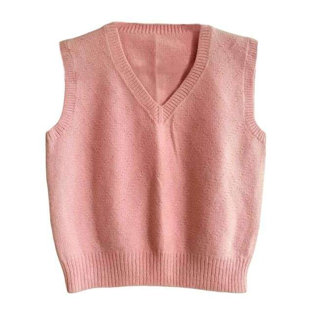 Vest Women Solid Short Loose Trendy Korean Style Sleeveless Knitted V Neck