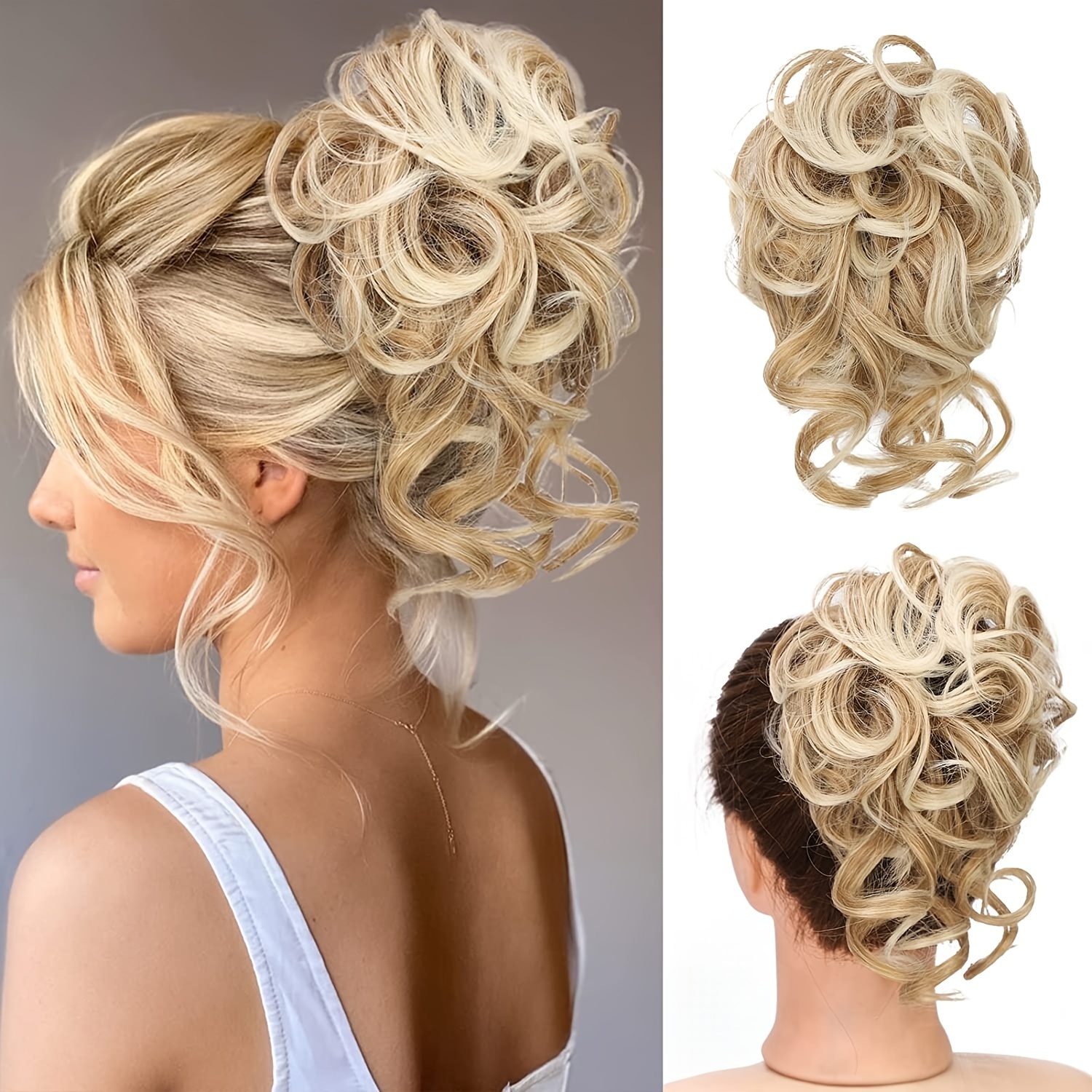 Synthetic Hair Buns, Curly Wavy Ponytail Hair Scrunchies with Elastic  Band Messy Hair Bun Hair Pieces For Women Girls