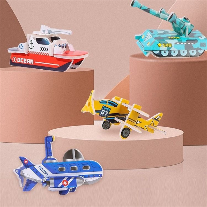 30Pcs 3D Fun Tank Plane Stereoscopic Puzzle Children's Creative DIY Toys Kindergarten Education Handmade Assembly Puzzle Cards