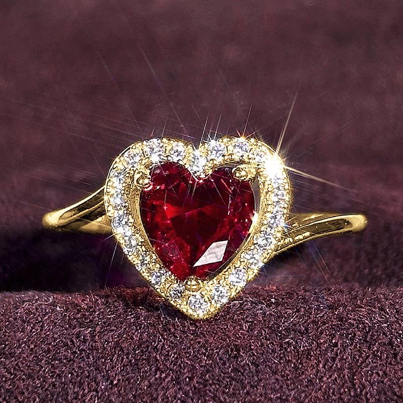 Huitan Sweet Women Heart Ring Gold Color Inlaid Red/White CZ Accessories for Wedding Engagement Romantic Charming Party Jewelry