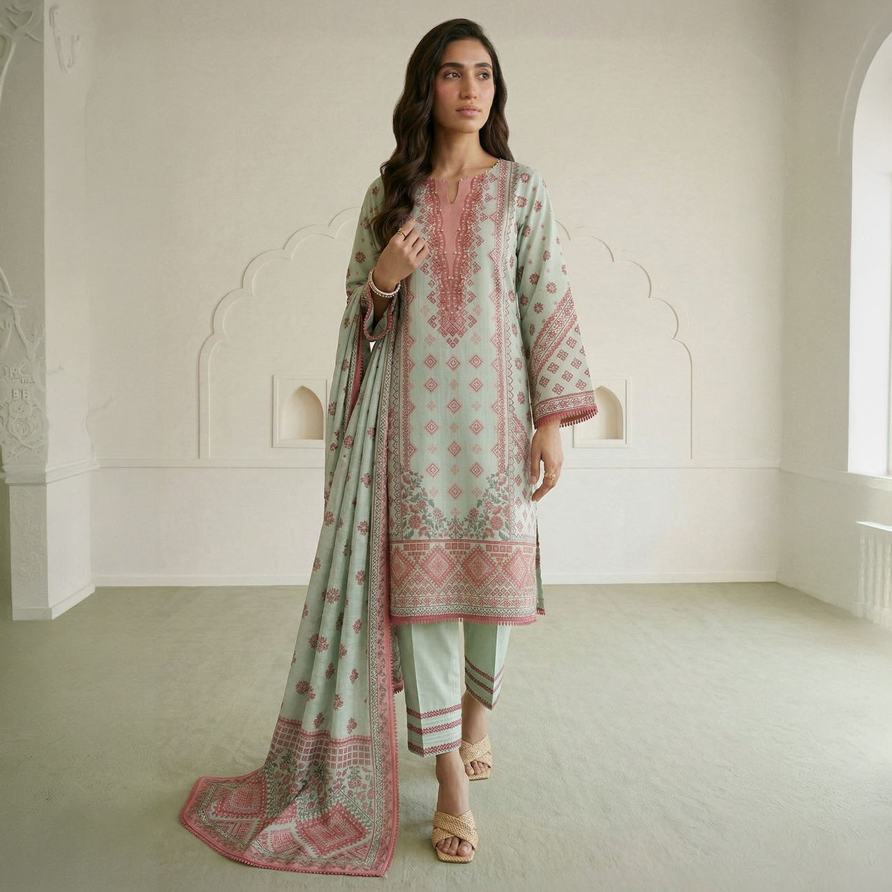 Zellbury Unstitched 3 Piece Lawn Shirt Shalwar Dupatta - 1008 Unstitched Fabric For Women - Unstitched Suit For Women - Lawn Dupatta Cambric Trouser - Summer '1.0 - Essential Unstitched Collection-2026