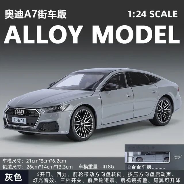 1:24 Audi A7 Toy Car Model Diecast Alloy Vehicle Miniature Pull Back Sound & Light Doors Openable Collection
