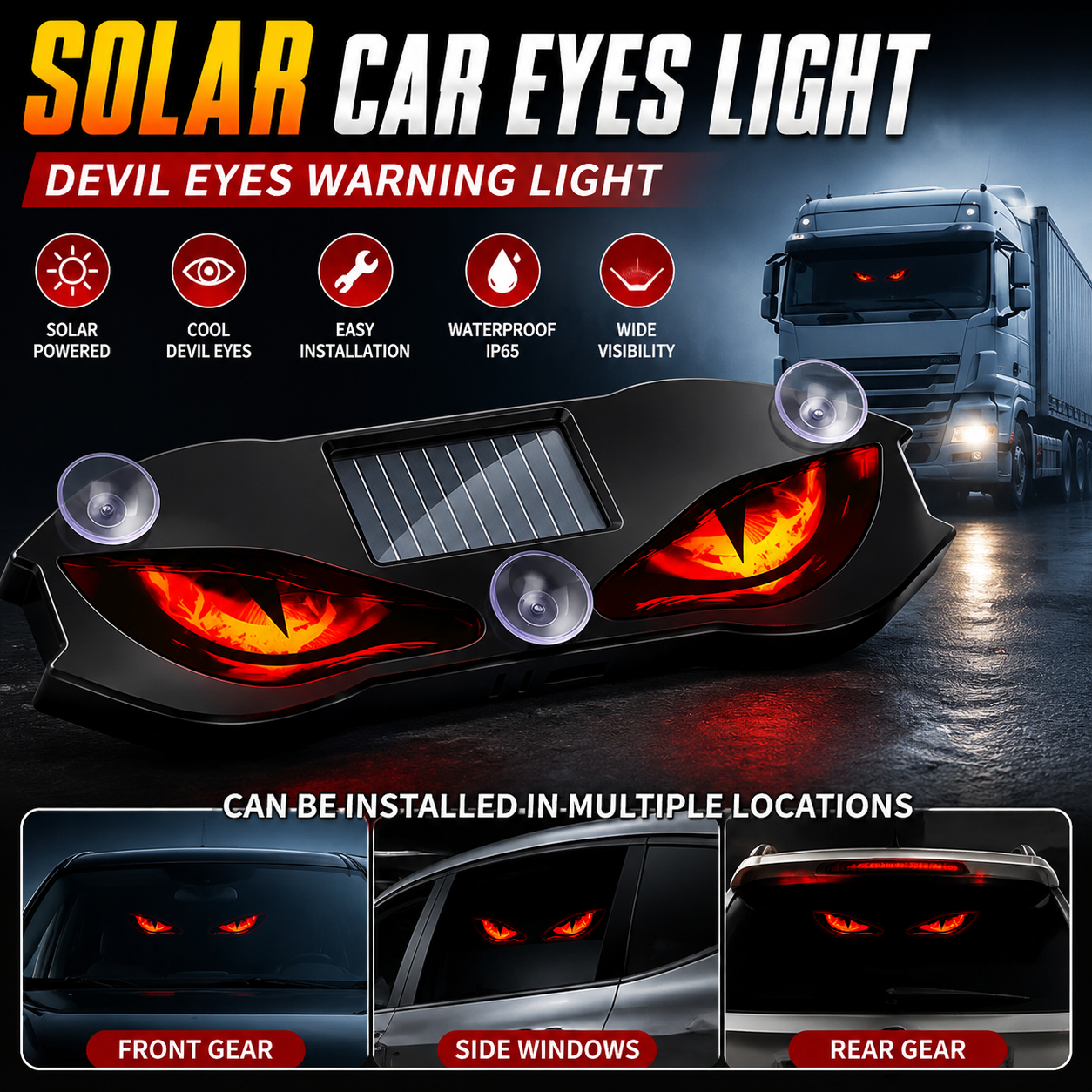 Universal Solar Power Car Demon Eye Light Cool Flashing Warning Light Dynamic Safety Vehicle Signal Lights Car Accessories