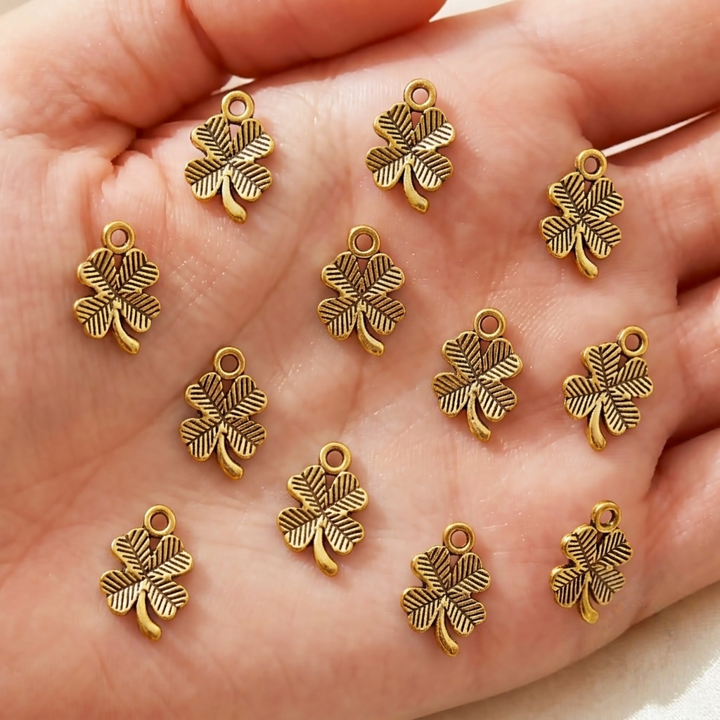 24Pcs Golden Four Leaf Clover Charms for Bracelet & Jewelry Making