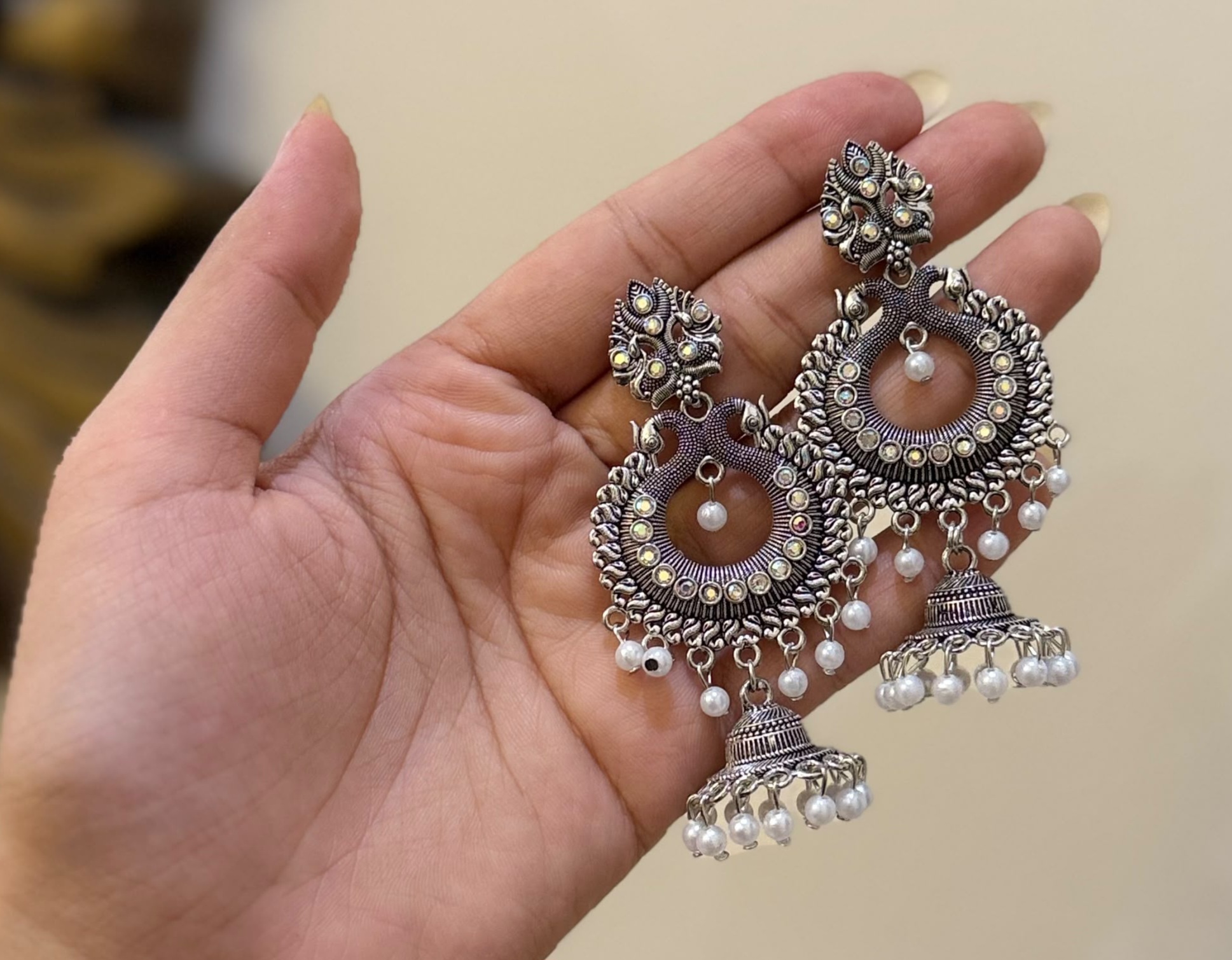 Beautiful Traditional Jhumkay | Jhumka Earrings for Women | Oxidized Silver Traditional Danglers | Kundan Jhumka | Jhumki Earings For Women