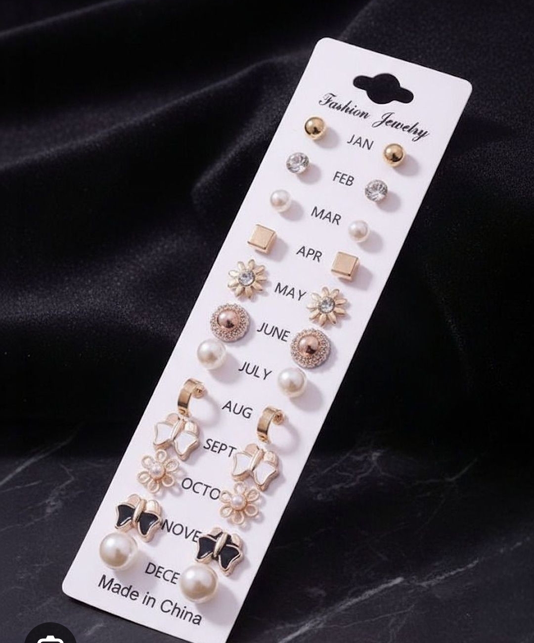12 Pairs Gold & Pearl Birthstone Stud Earrings Set for Women & Girls – Daily Wear Calendar Earrings Pack