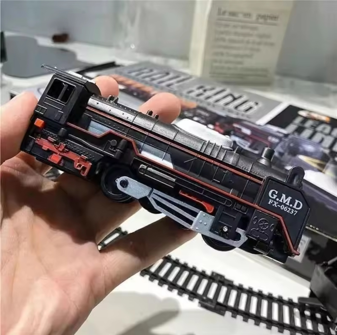 Laam Meem World Classical Railway Freight Train Toy Electric Christmas Train Track Set with Light Tracks Model Toys for Kids Gift Children