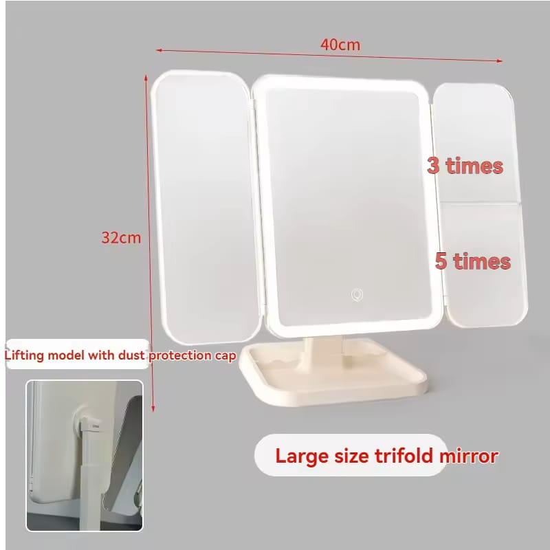 Trifold Makeup Mirror LED Lights Dorm Dressing Mirror Beauty Light up your fill light with Smart Complementary Makeup Mirror Trifold