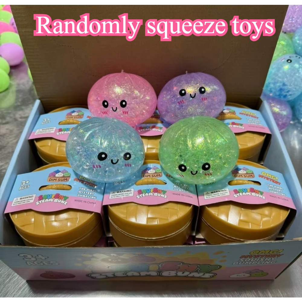 Mini Dumpling Squeeze Toy with Bamboo Steamer, Soft TPR Dough Ball, Realistic Decompression Fidget Toy, Stress Relief 