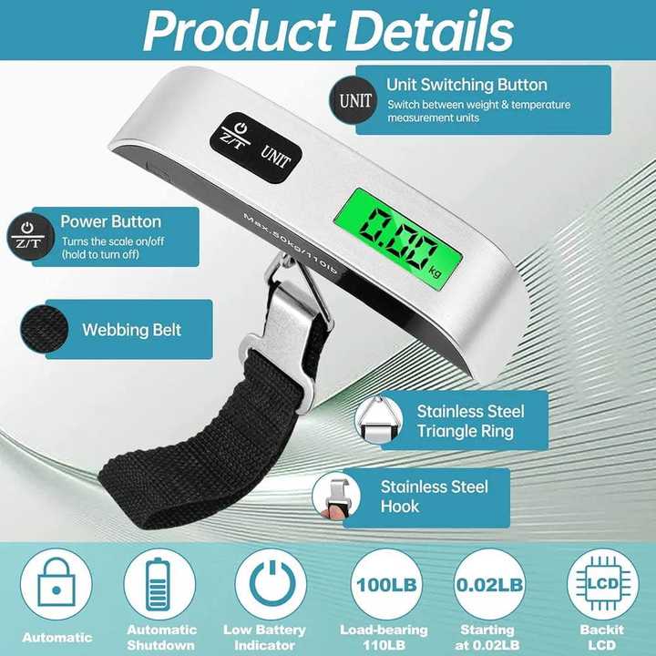 Digital Luggage Scale 50KG | Portable Handheld Baggage Weight Scale | Suitcase Weighing Scale with LCD Display & Hook