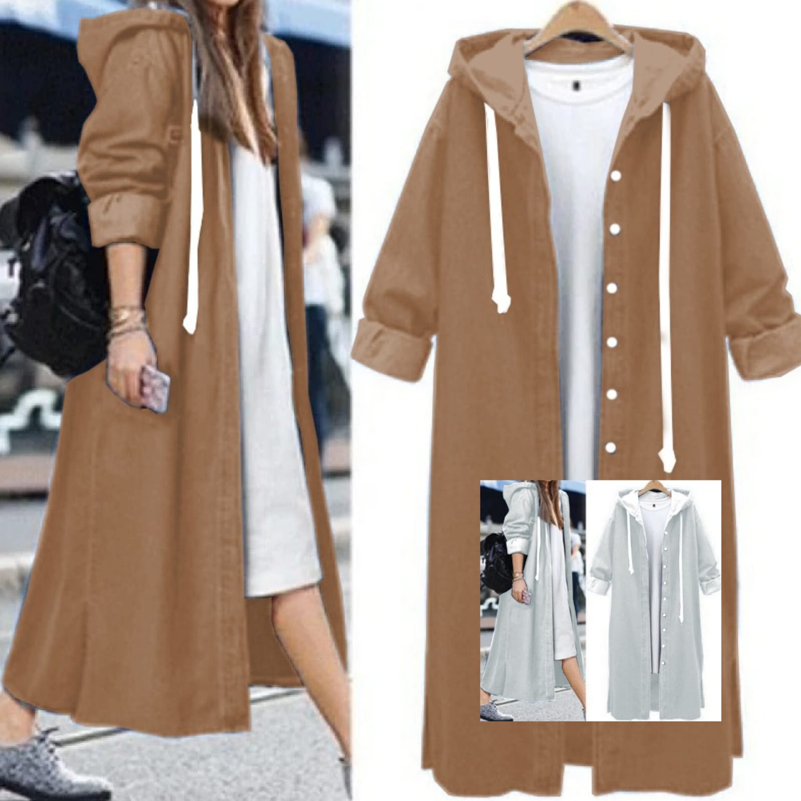 Denim (Jeans) Hoodie Long Coat For Women