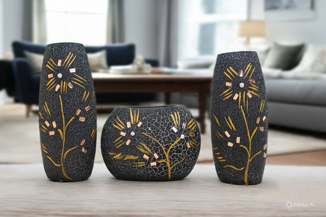 Vases & Vessels For Flowers Vases and Decoration Items Set of 3 | Sights  2 pices size is 11 inches and Middle piece size is 6 inches| Perfect For Home Decoration And Room Decor items Slights table| A Good Article For gift | Very Fine Quality|