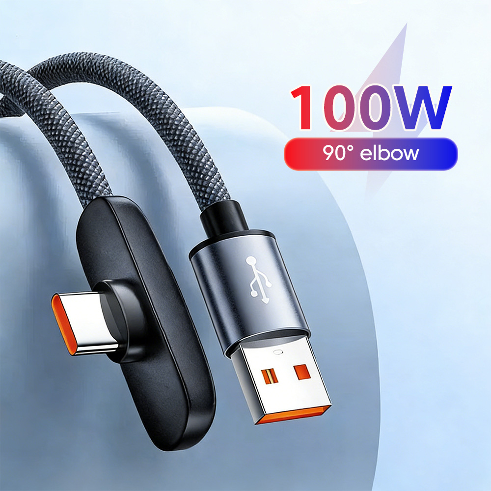 90 Degree USB C Cable 6A Fast Charge C Type Charging Data Wire For     Gaming Elbow USB Cable Type C